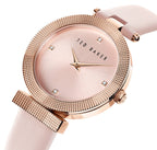 Gwylio Merched Ted Baker gyda Deial Pinc a Strap Lledr Pinc BKPBWF003