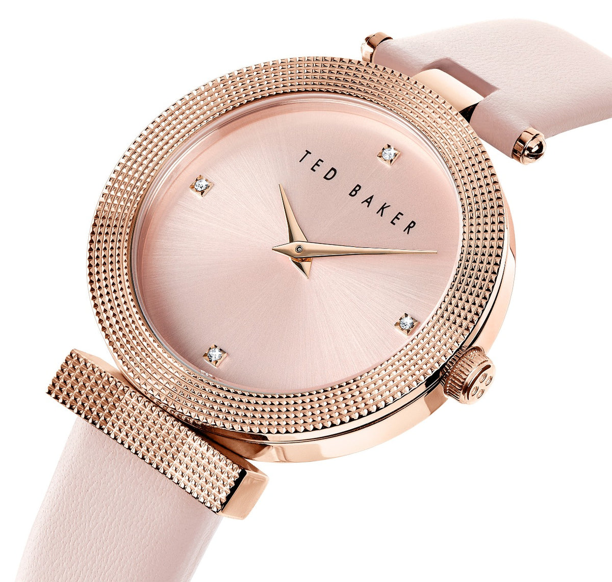 Gwylio Merched Ted Baker gyda Deial Pinc a Strap Lledr Pinc BKPBWF003
