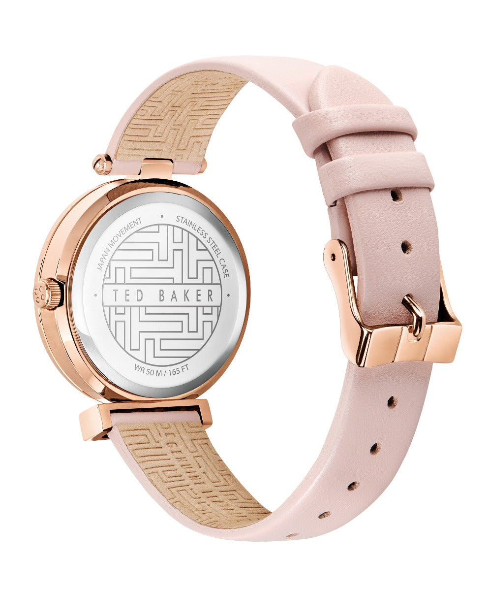 Gwylio Merched Ted Baker gyda Deial Pinc a Strap Lledr Pinc BKPBWF003