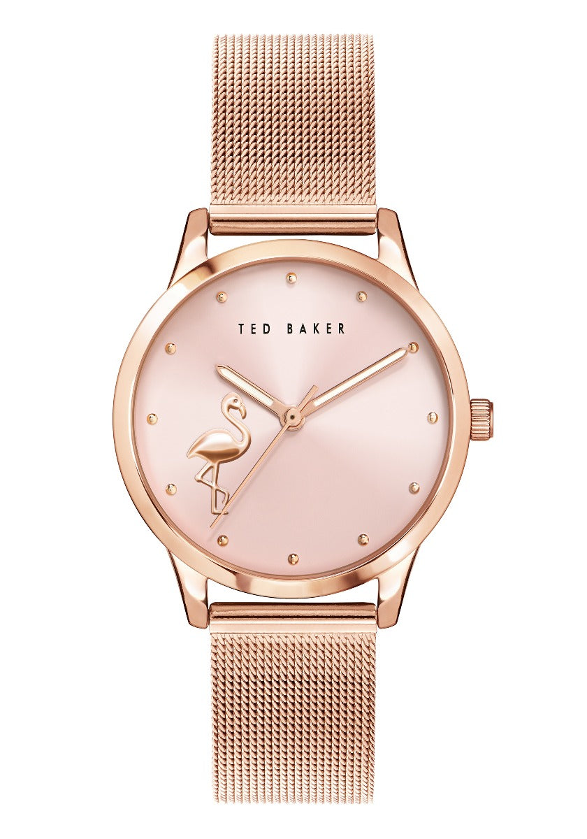 Gwylio Merched Ted Baker gyda Strap Milanese Aur Rosyn ac Wyneb Rhosyn BKPFZF011