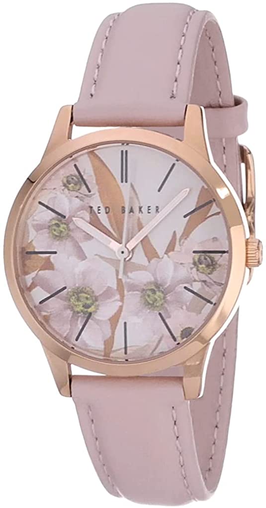 Gwylio Merched Ted Baker gyda Deial Blodau Pinc a Strap Pinc BKPFZS003
