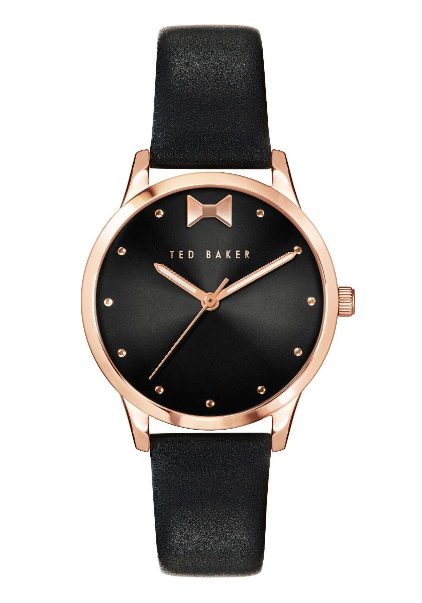 Ted Baker Ladies Watch with Black Bow Dial and Black Leather Strap BKPFZS119