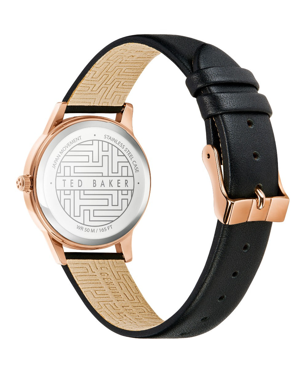 Ted Baker Ladies Watch with Black Bow Dial and Black Leather Strap BKPFZS119