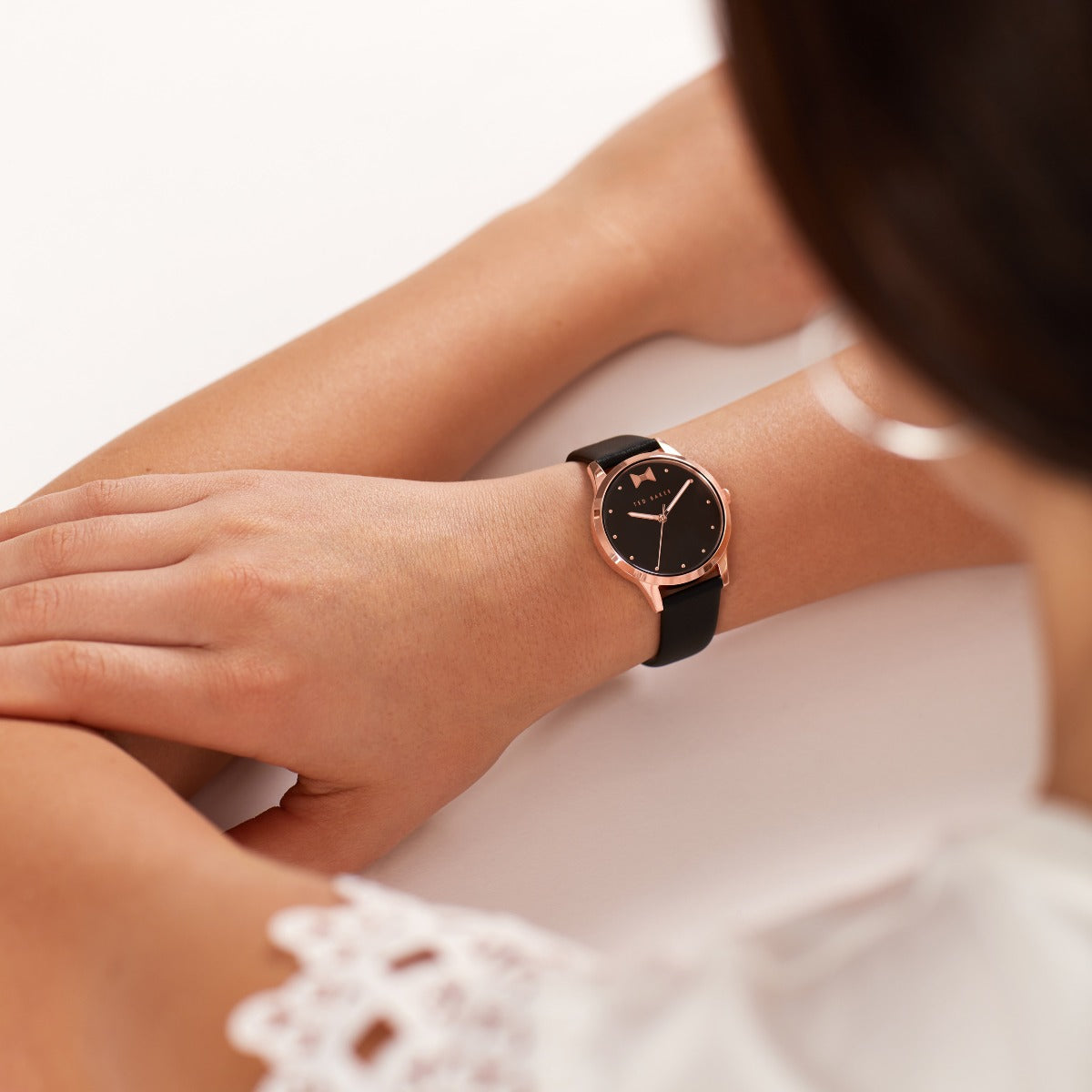 Ted Baker Ladies Watch with Black Bow Dial and Black Leather Strap BKPFZS119
