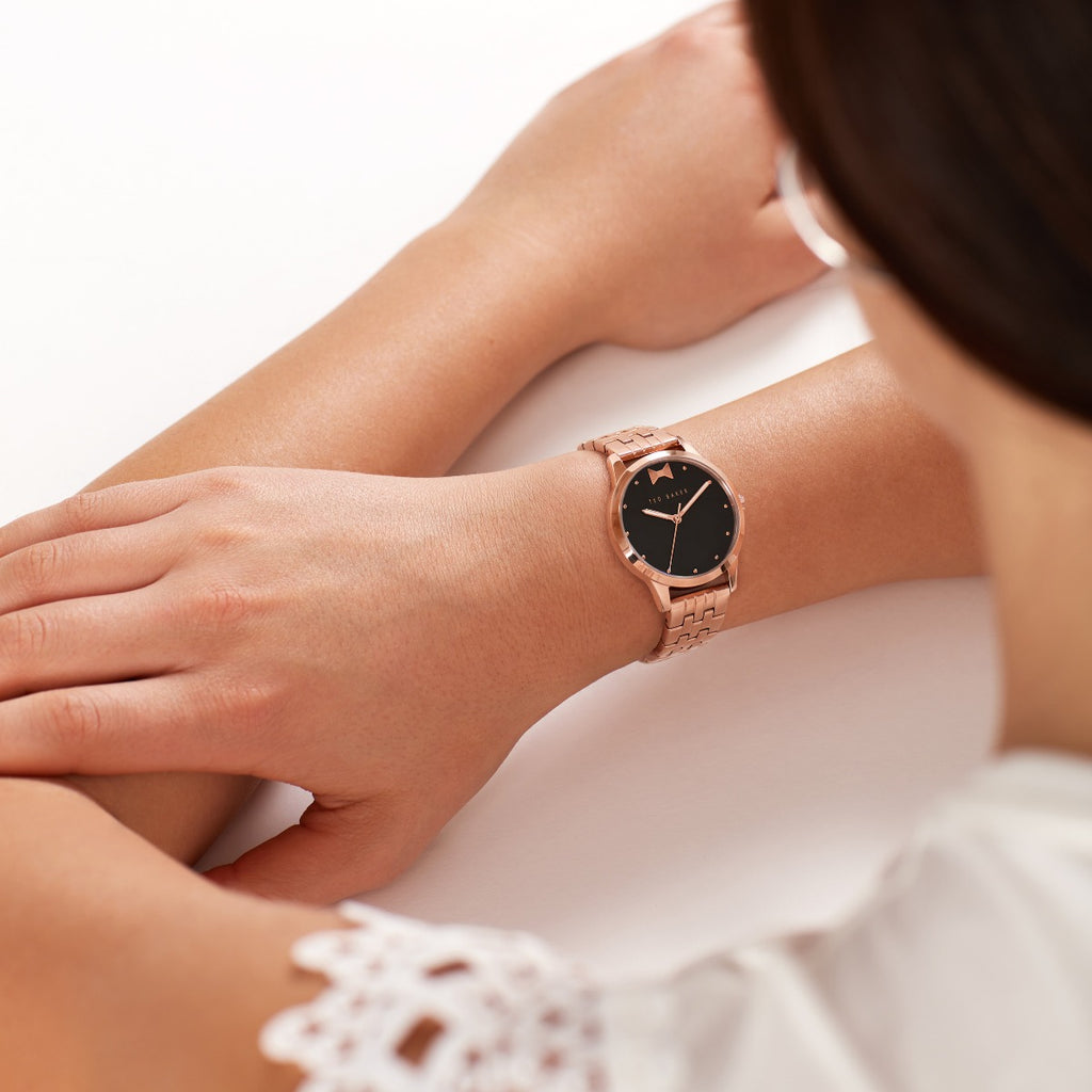 Ted Baker Ladies Watch with Black Dial and Rose Gold Bracelet BKPFZS120
