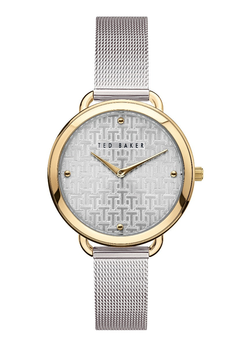 Ted Baker Cloc Menywod gydag Wyneb Arian a Strap Milanese Arian BKPHTF902