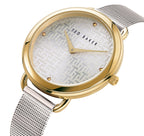 Ted Baker Cloc Menywod gydag Wyneb Arian a Strap Milanese Arian BKPHTF902