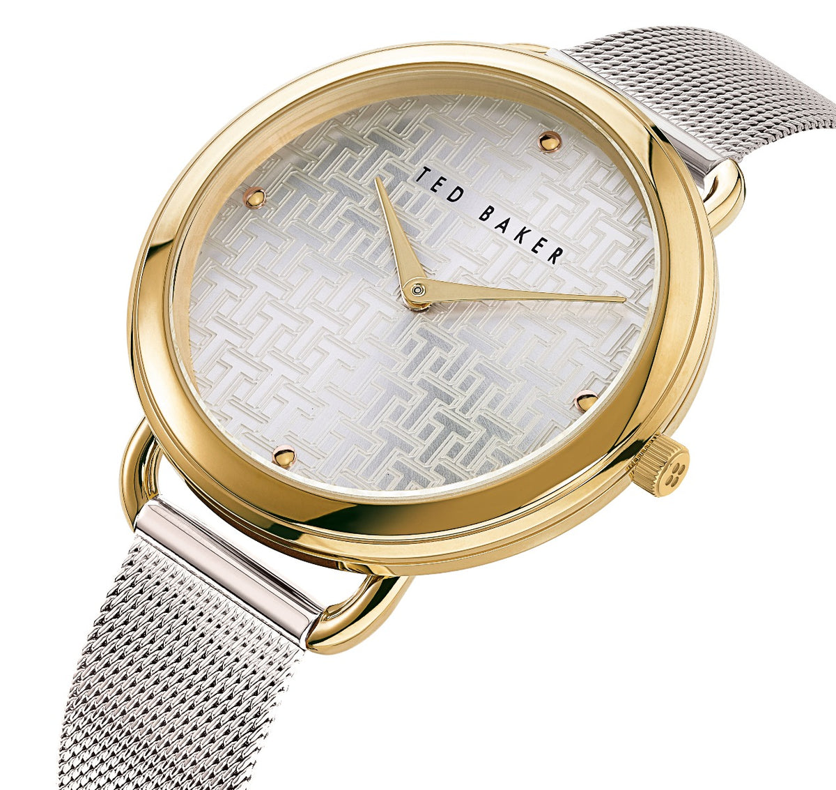 Ted Baker Cloc Menywod gydag Wyneb Arian a Strap Milanese Arian BKPHTF902