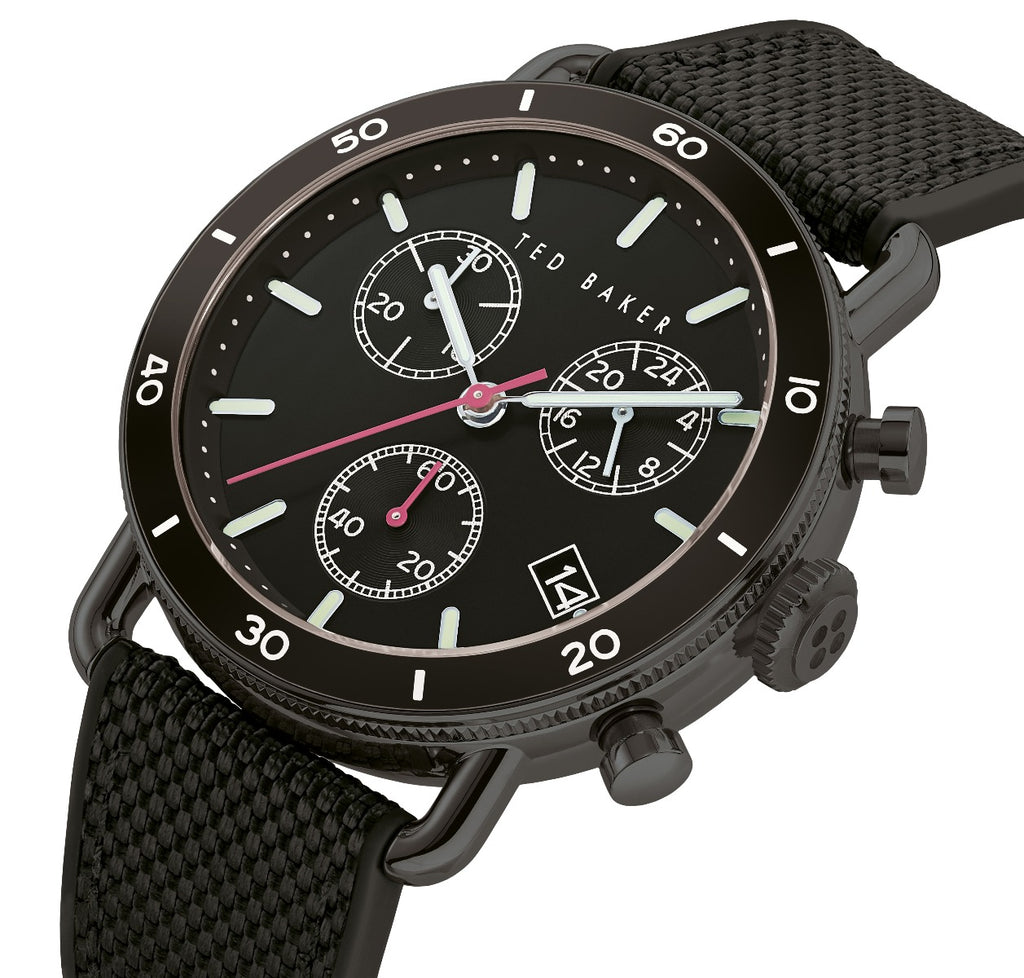 Ted Baker Mens Chronograph Watch with Black Leather Strap BKPMGF903