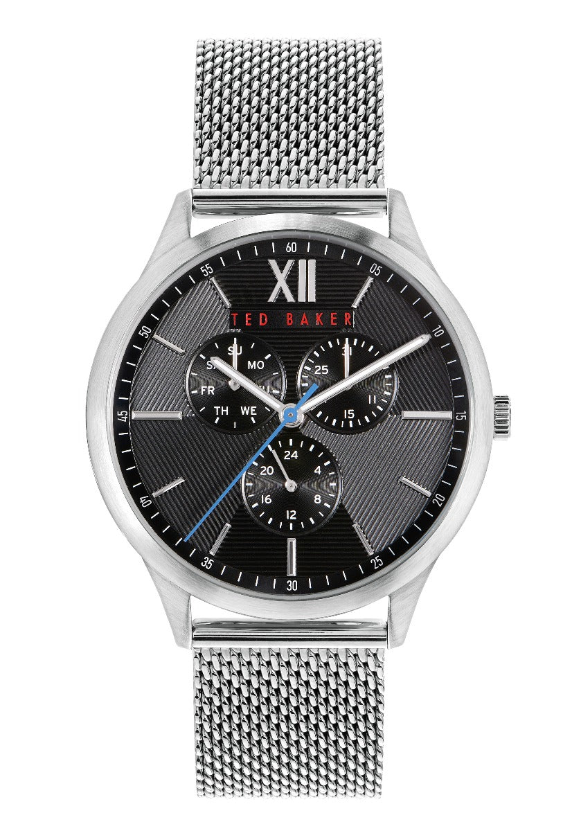 Ted Baker Mens Watch with Black Dial and Silver Milanese Strap BKPMHF015