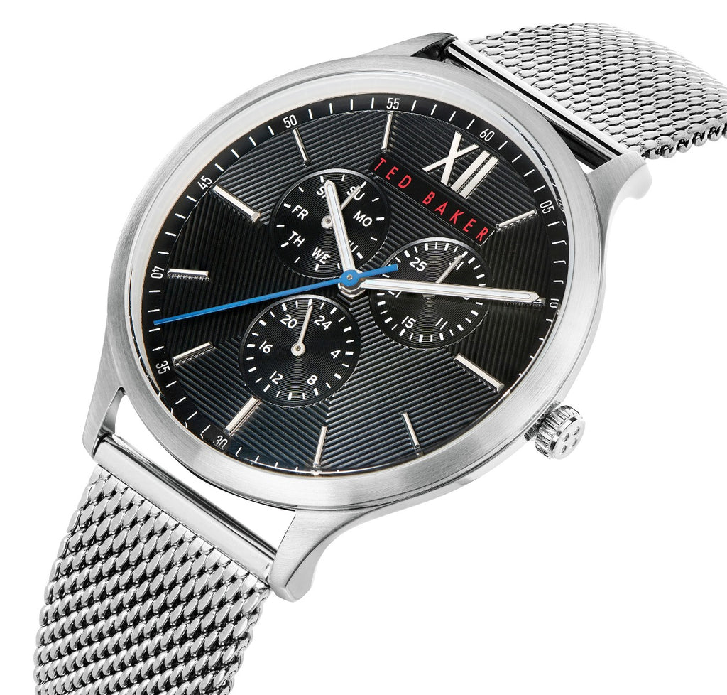 Ted Baker Mens Watch with Black Dial and Silver Milanese Strap BKPMHF015