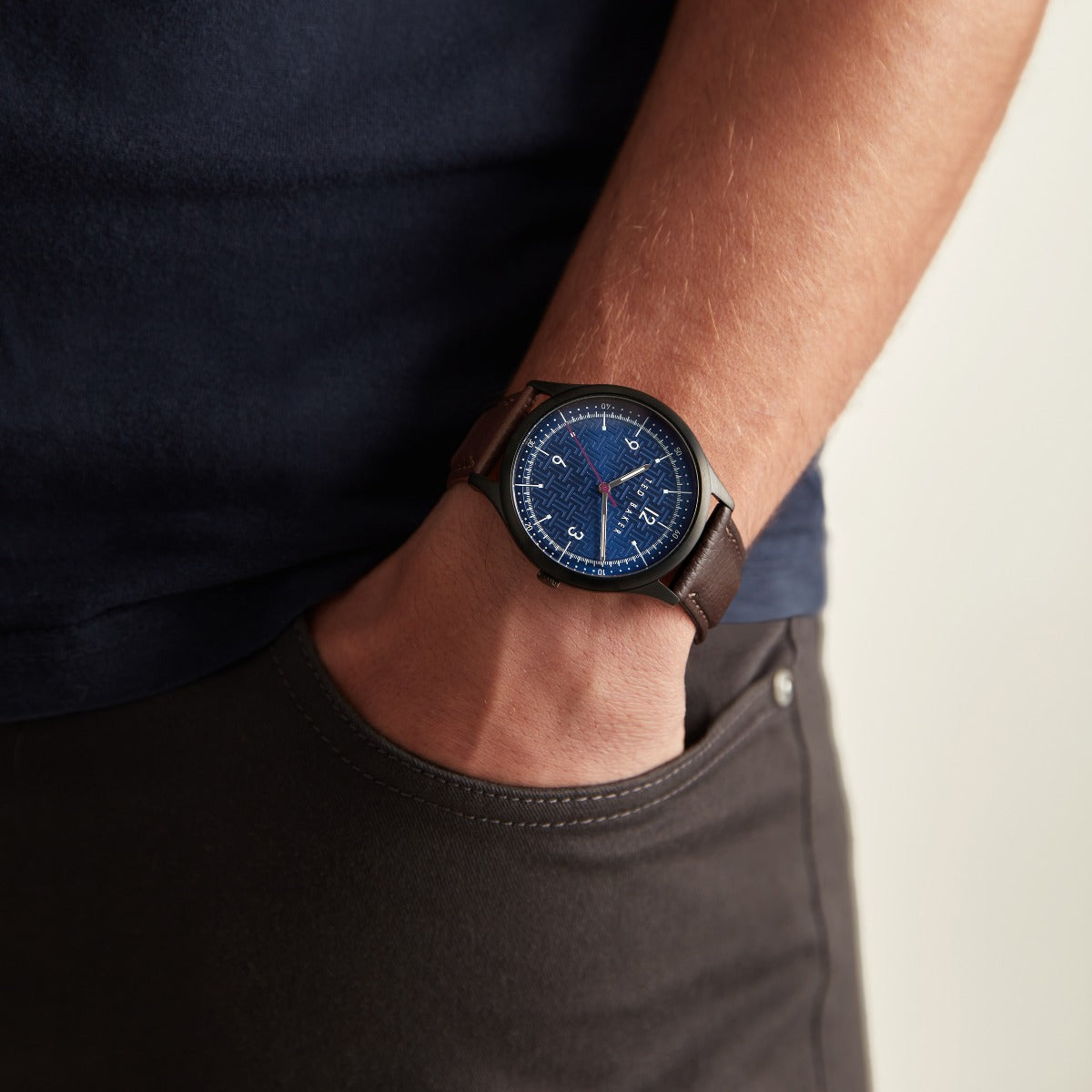 Ted Baker Mens Watch with Blue Dial and Brown Leather Strap BKPMHS114