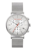 Clocsen Chronograff i Ddynion Ted Baker gyda Deial Arian a Strap Milanese Arian BKPMMF901