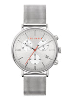 Clocsen Chronograff i Ddynion Ted Baker gyda Deial Arian a Strap Milanese Arian BKPMMF901