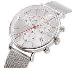 Clocsen Chronograff i Ddynion Ted Baker gyda Deial Arian a Strap Milanese Arian BKPMMF901