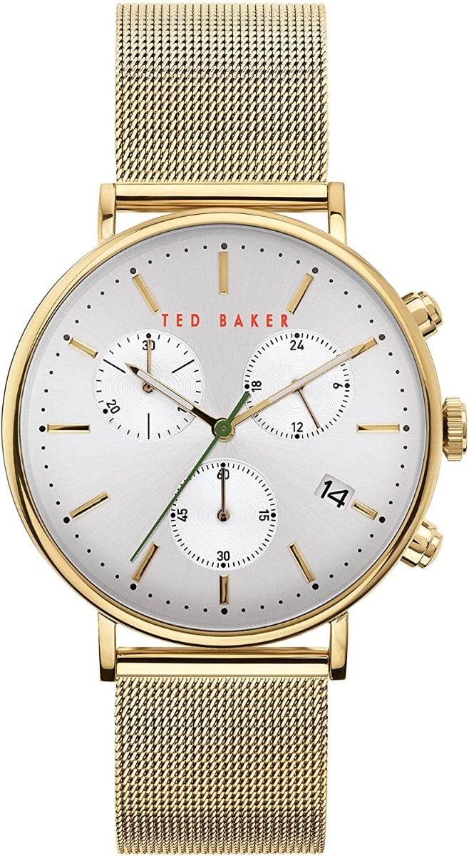 Gwyl Chronograff Dynion Ted Baker Mimosaa gyda Strap Milanese Aur BKPMMF902