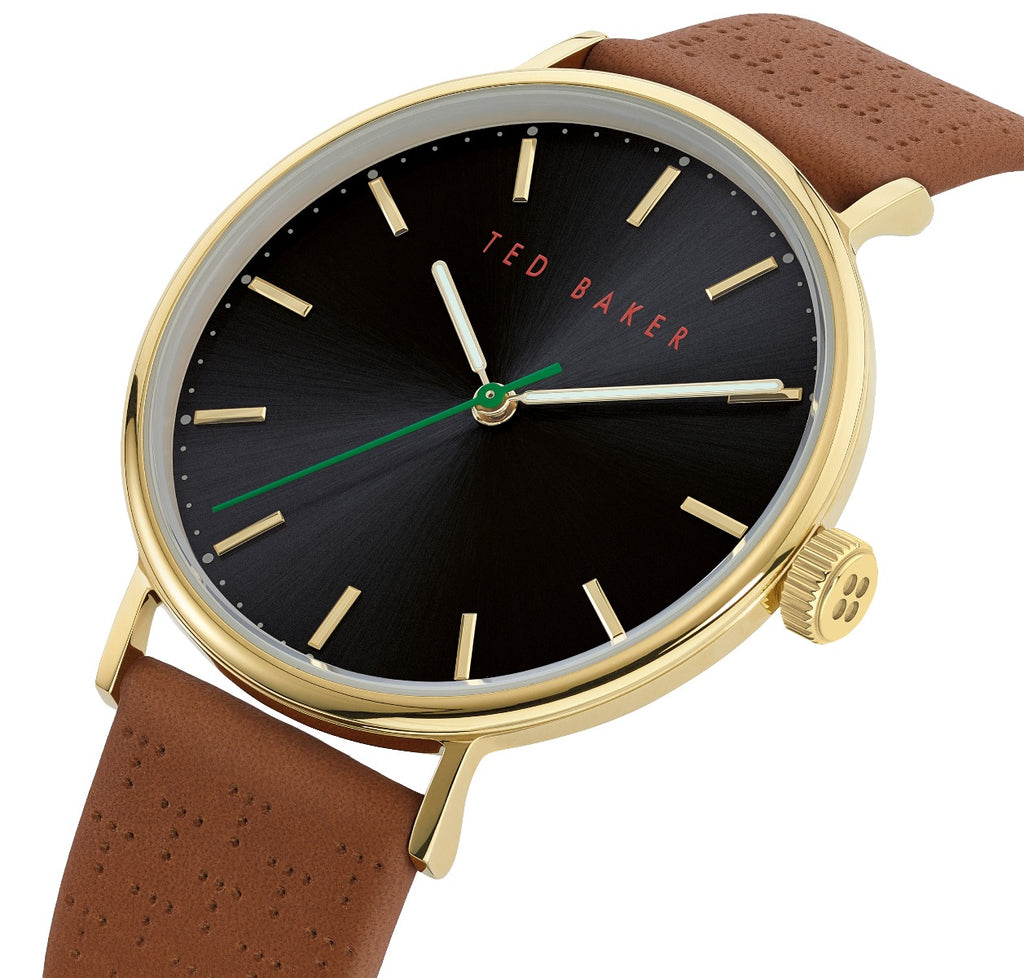 Ted Baker Mens Watch with Black Dial and Brown Leather Strap BKPMMF911