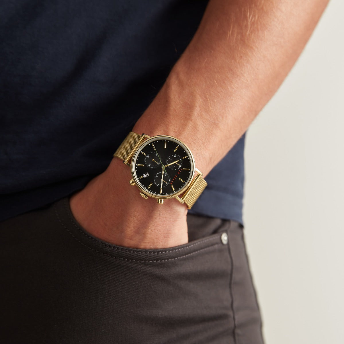 Ted Baker Mens Watch with Black Dial and Gold Strap BKPMMS118