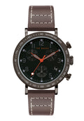 Watsh Cronograff i Ddynion Ted Baker gyda Deial Du a Strap Brown BKPMRF902