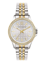 Ted Baker Nicolya - Cloc Merched gydag Wyneb Arian a Breichled Dau-Dôn BKPNIF902