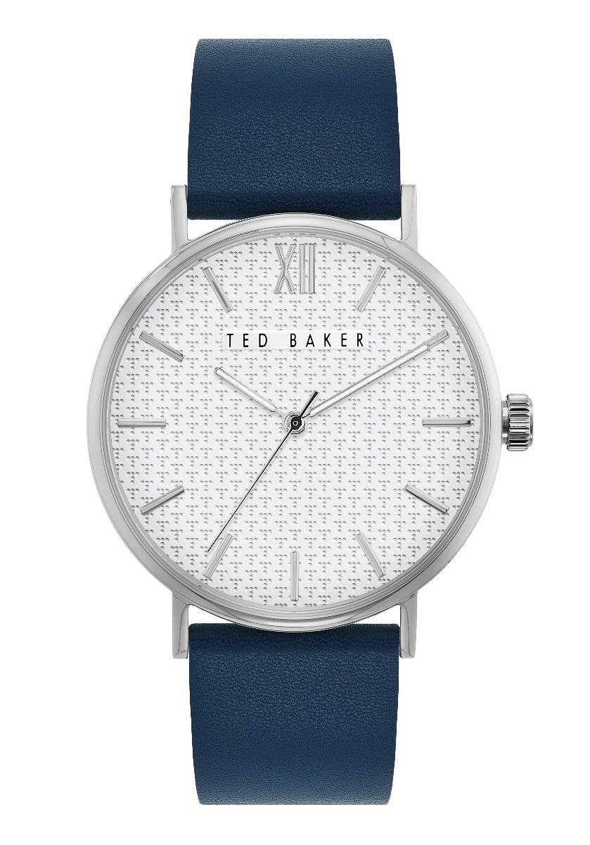 Cloc Dynion Ted Baker Phylipa gyda Deial Arian a Strap Ledr Las BKPPGS001