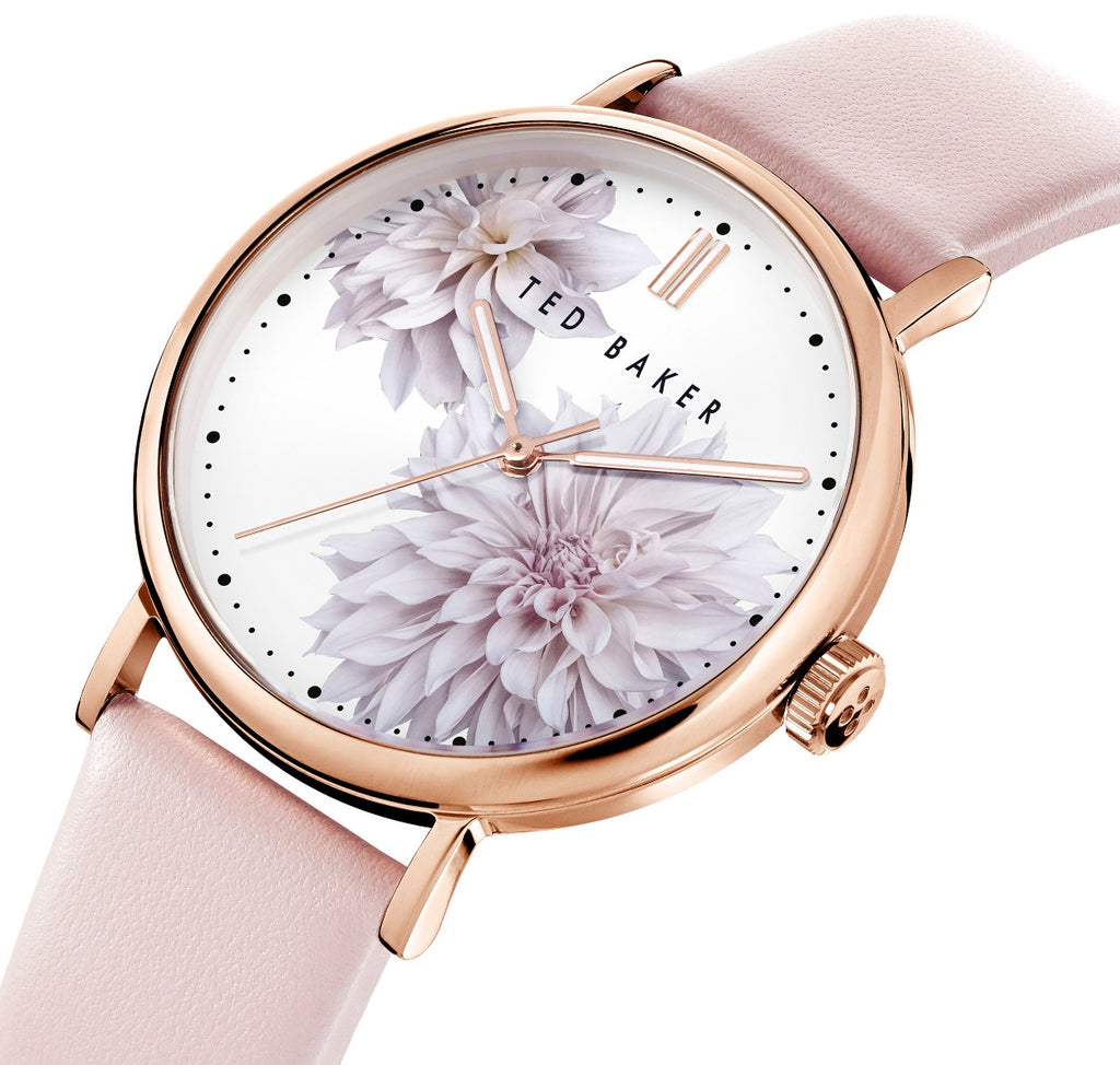 Ted Baker Ladies Watch with Lilac Flower Dial and Pink Leather Strap BKPPHF008