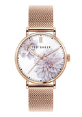 Ted Baker Ladies Watch with Lilac Flower Dial and Rose Gold Milanese Strap BKPPHF010