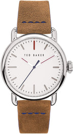 Gwylio Dynion Ted Baker Tomcoll gyda Deial Gwyn a Strap Brown BKPTMF905