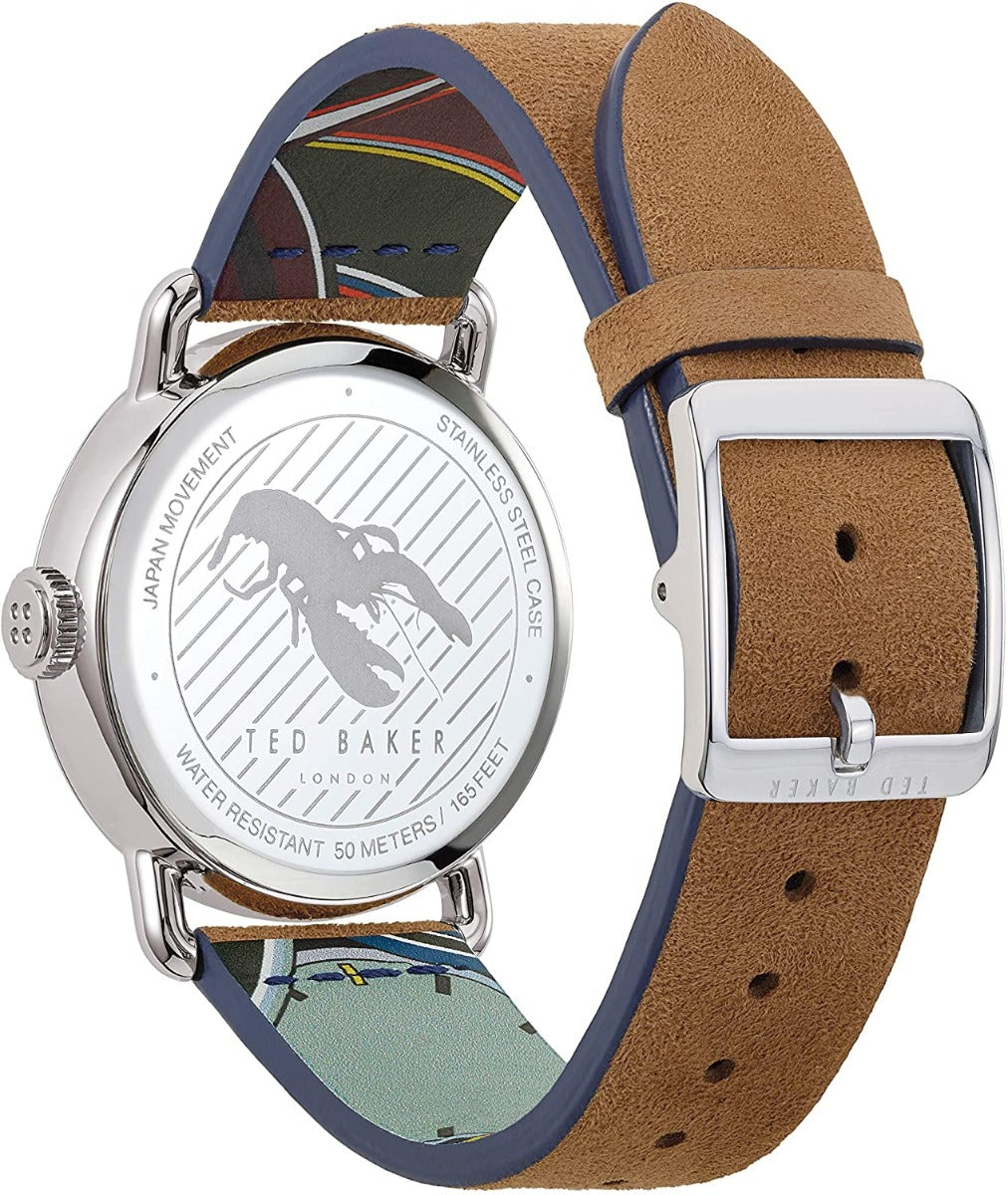 Gwylio Dynion Ted Baker Tomcoll gyda Deial Gwyn a Strap Brown BKPTMF905