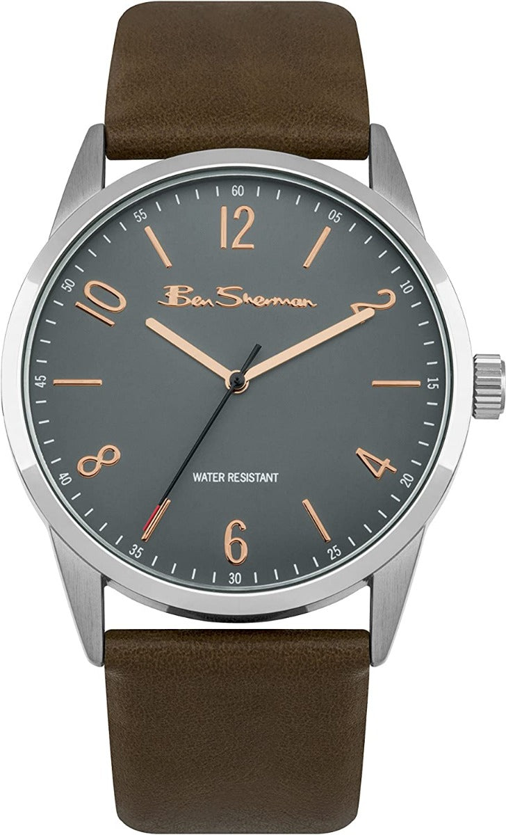 Ben Sherman Classic Mens Watch with Grey Dial and Brown PU Leather Strap BS152