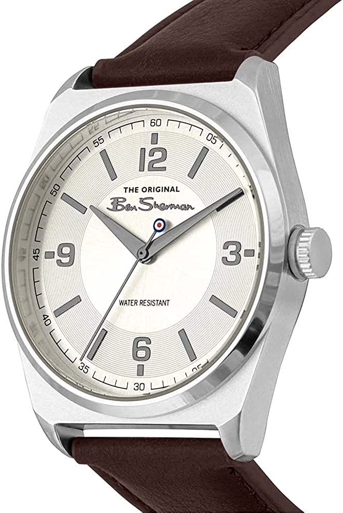 Ben Sherman Men's Watch with White Dial and Brown Leather Strap BS197