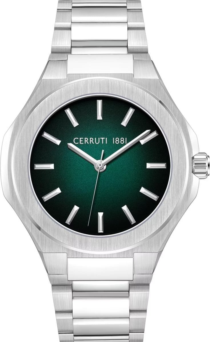 Cerruti 1881 Gwylio Dynion gyda Deial Gwyrdd a Breichled Arian CIWGG0043001