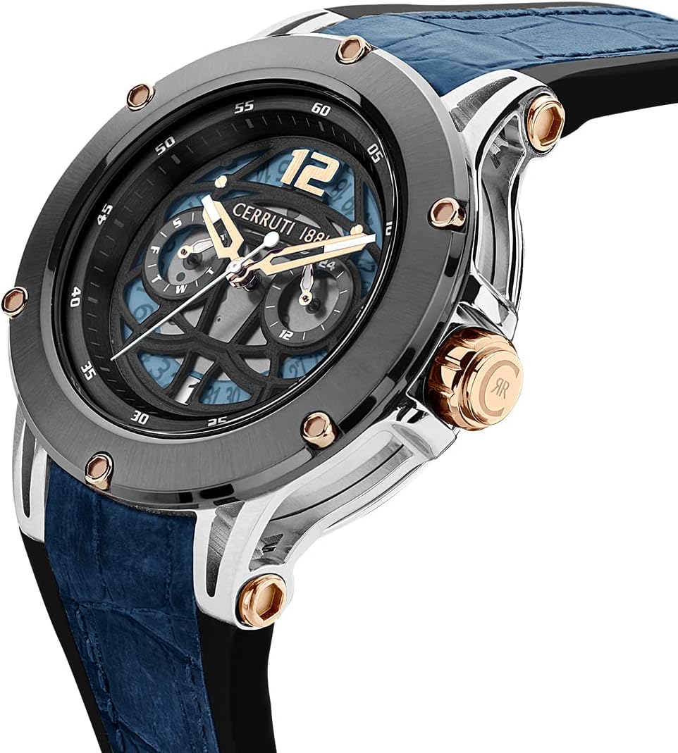 Cerruti 1881 Razzuolo Gwylio Awtomatig i Ddynion gyda Strap Silicon Glas a Lledr CIWGQ2224802