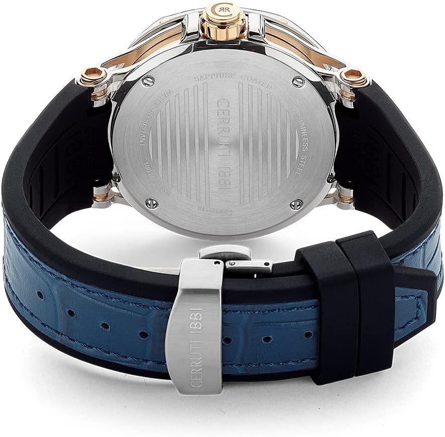 Cerruti 1881 Razzuolo Gwylio Awtomatig i Ddynion gyda Strap Silicon Glas a Lledr CIWGQ2224802
