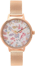 Cloc Menywod Cath Kidston gyda Strap Aur Rhosyn a Deial Gwyn CKL051RGM