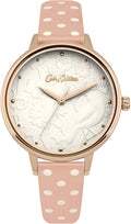 Cloc Menywod Cath Kidston gyda Strap Dotog Pinc a Deial Gwyn CKL057PRG