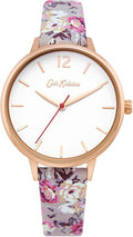 Olwg i Ferched Cath Kidston Gyda Strap Blodeuog Leimianaidd a Deial Gwyn CKL067ERG