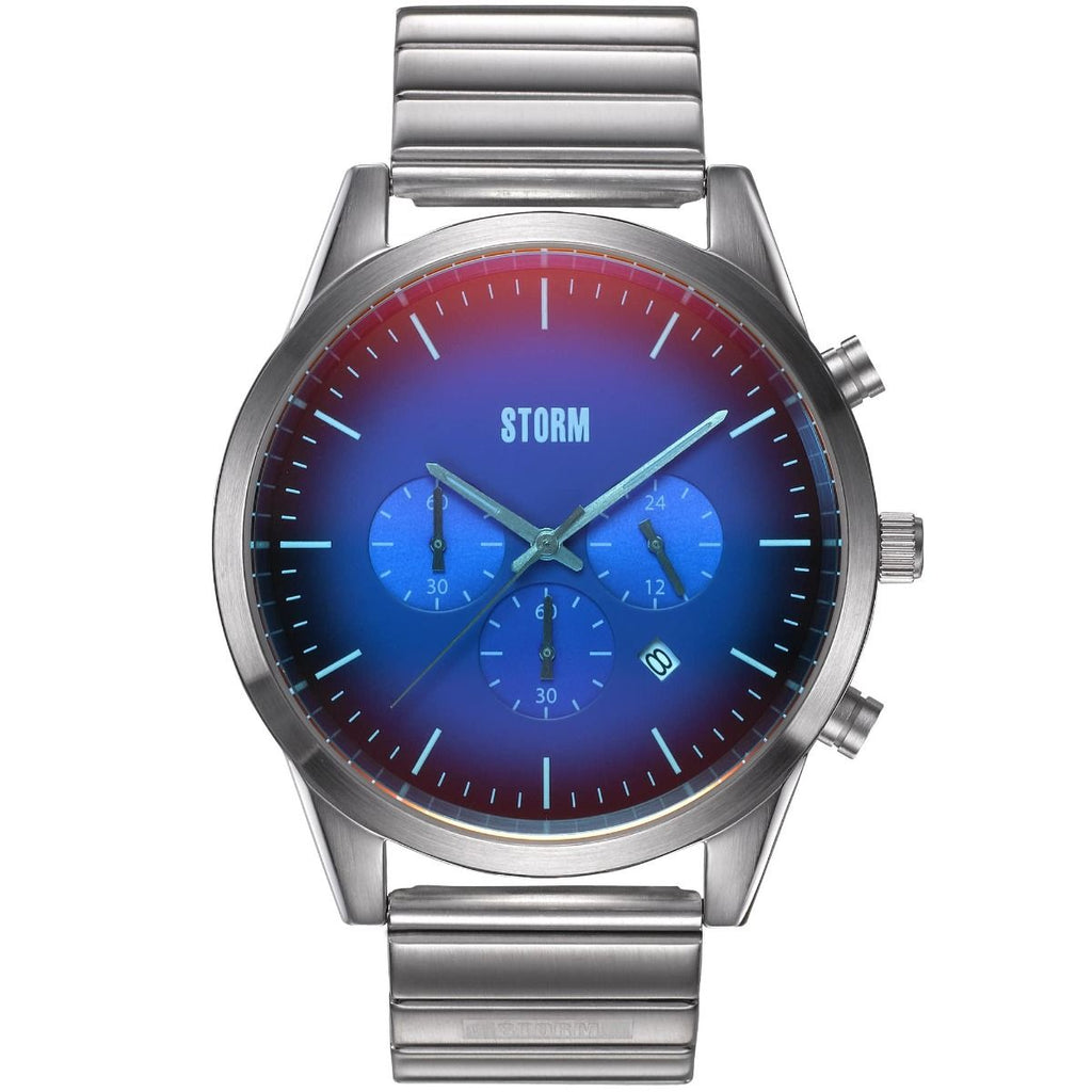 Storm Crusader Lazer Blue Gents Chronograph Watch gyda Deial Glas a Breichled Arian 47501/LB