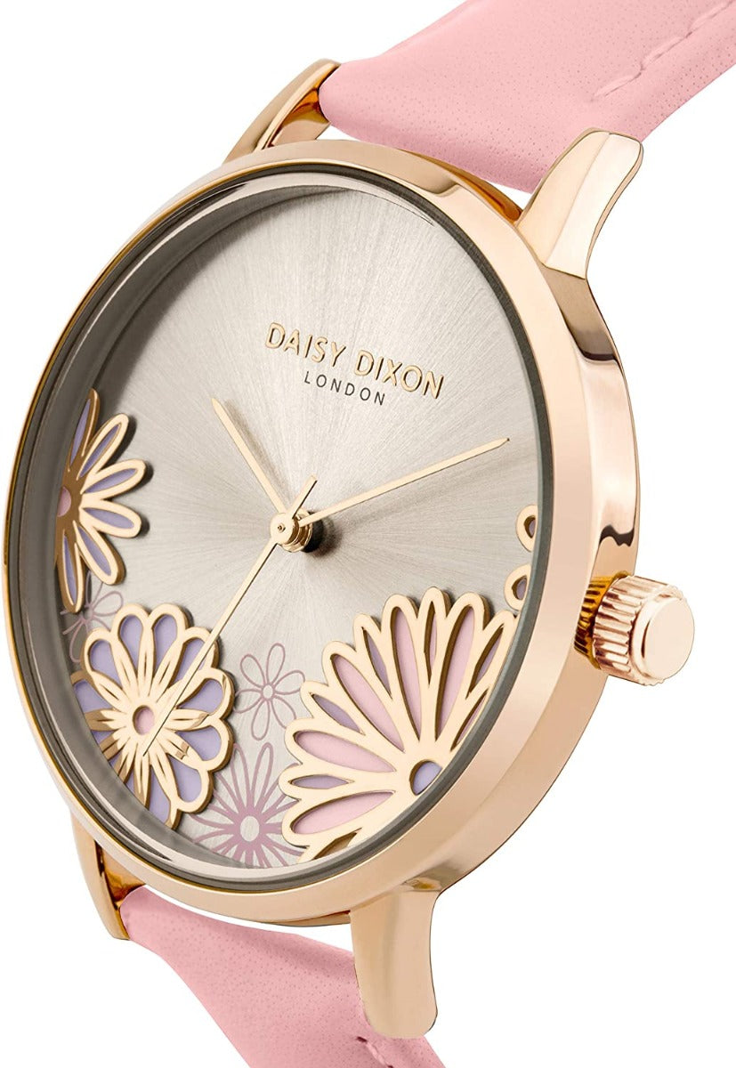 Gwylio Merched Daisy Dixon Laura gyda Strap Lledr Pinc DD087CRG