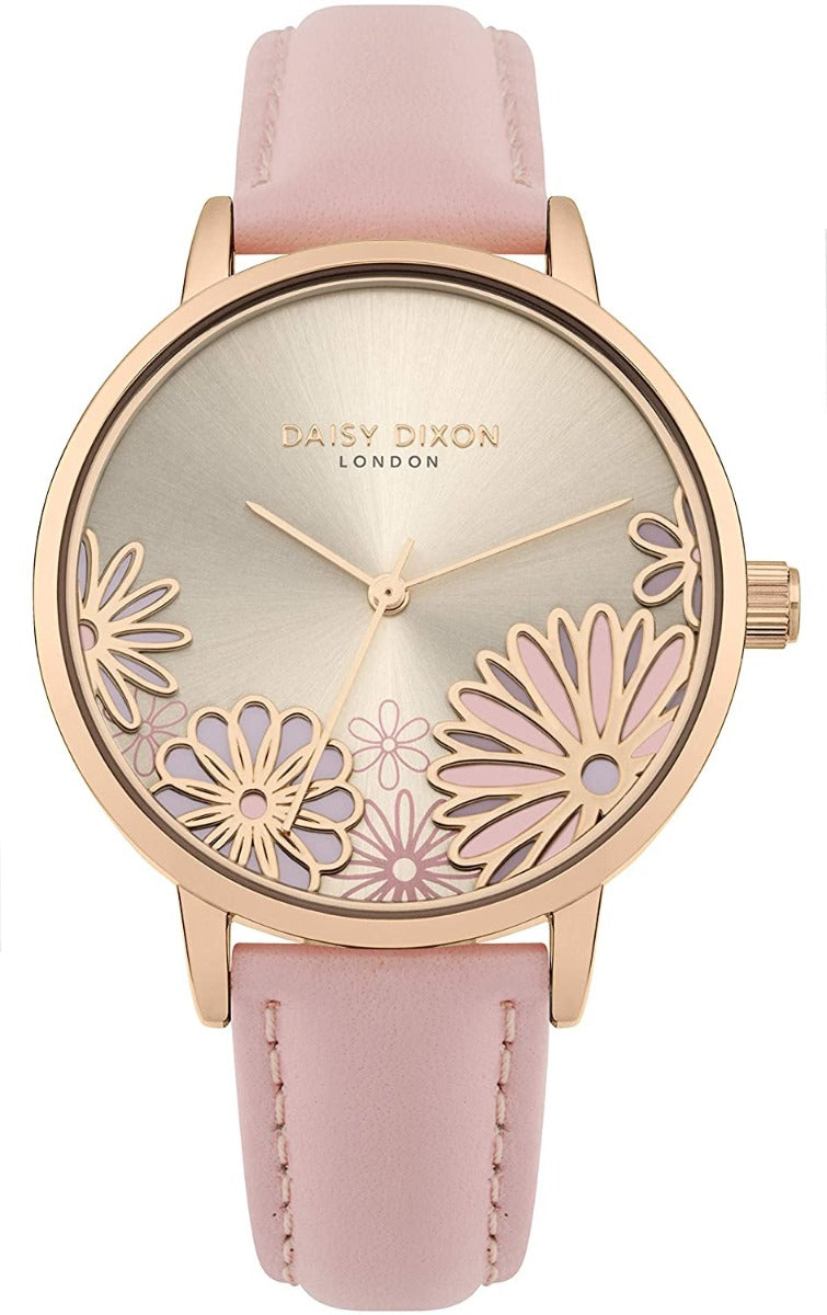 Gwylio Merched Daisy Dixon Laura gyda Strap Lledr Pinc DD087CRG