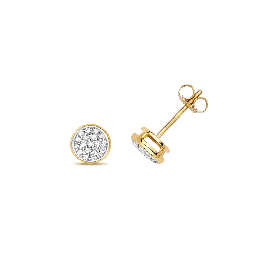 Clustdlysau Diemwnt Aur Melyn 9ct 0.17CT