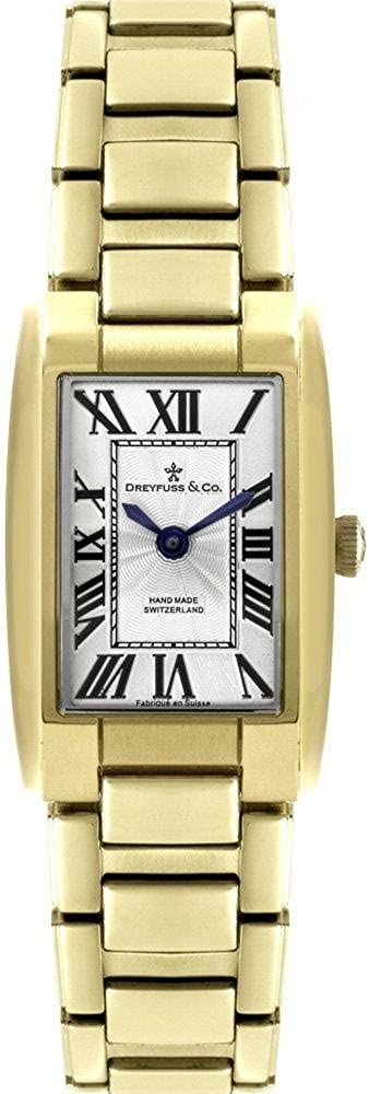 Cloc Menywod Dreyfuss gyda Deial Arian a Strap Dur Di-staen Aur DLB00053/01