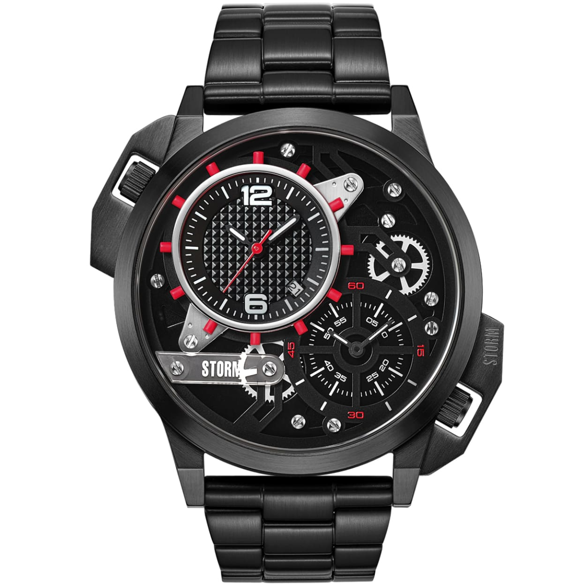 Storm Dualaton Slate Red Mens Watch with Stainless Steel Bracelet 47539/SL/R