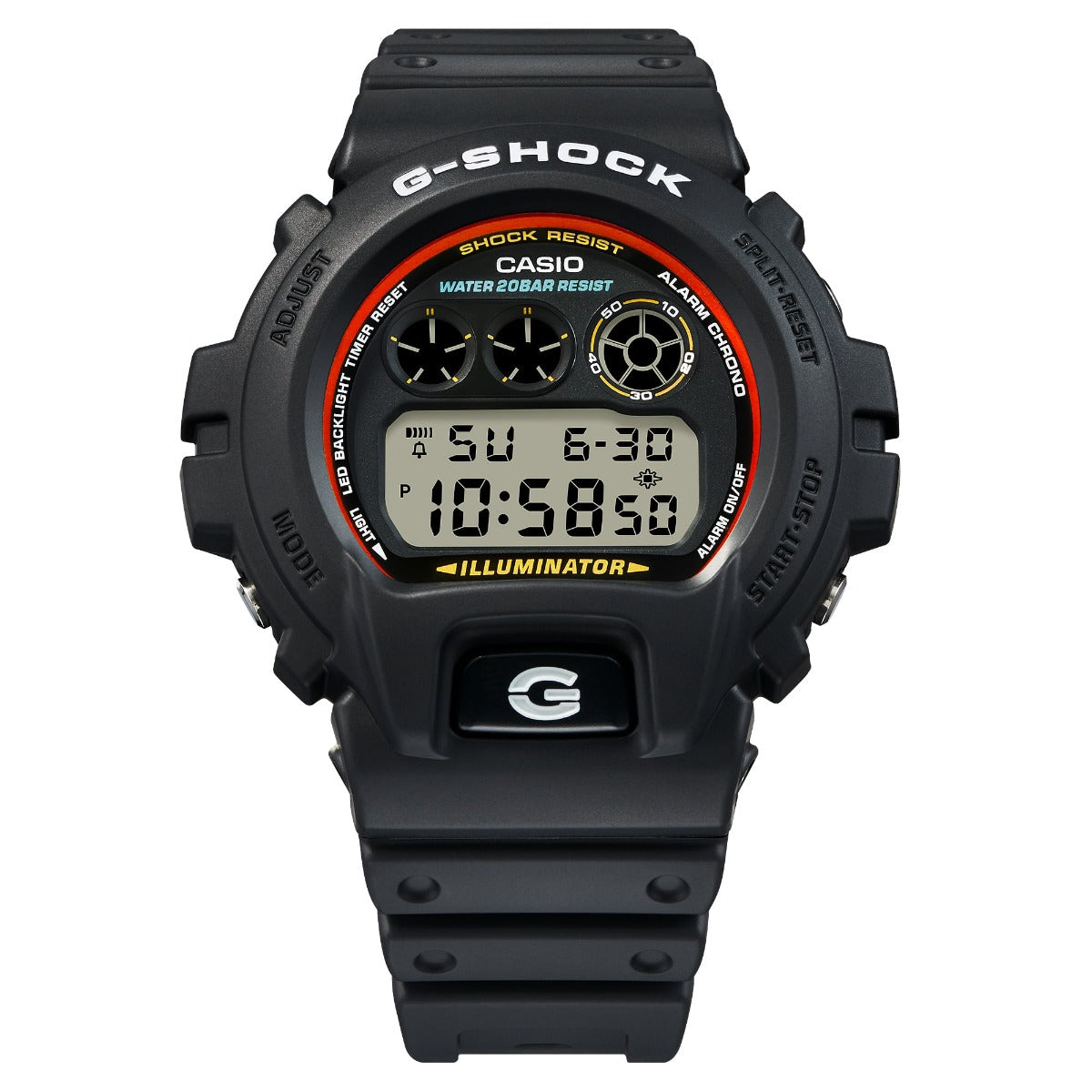 Casio G-Shock Gwylfa Ddigidol i Ddynion gyda Deial Du a Strap Du DW-6900RL-1ER