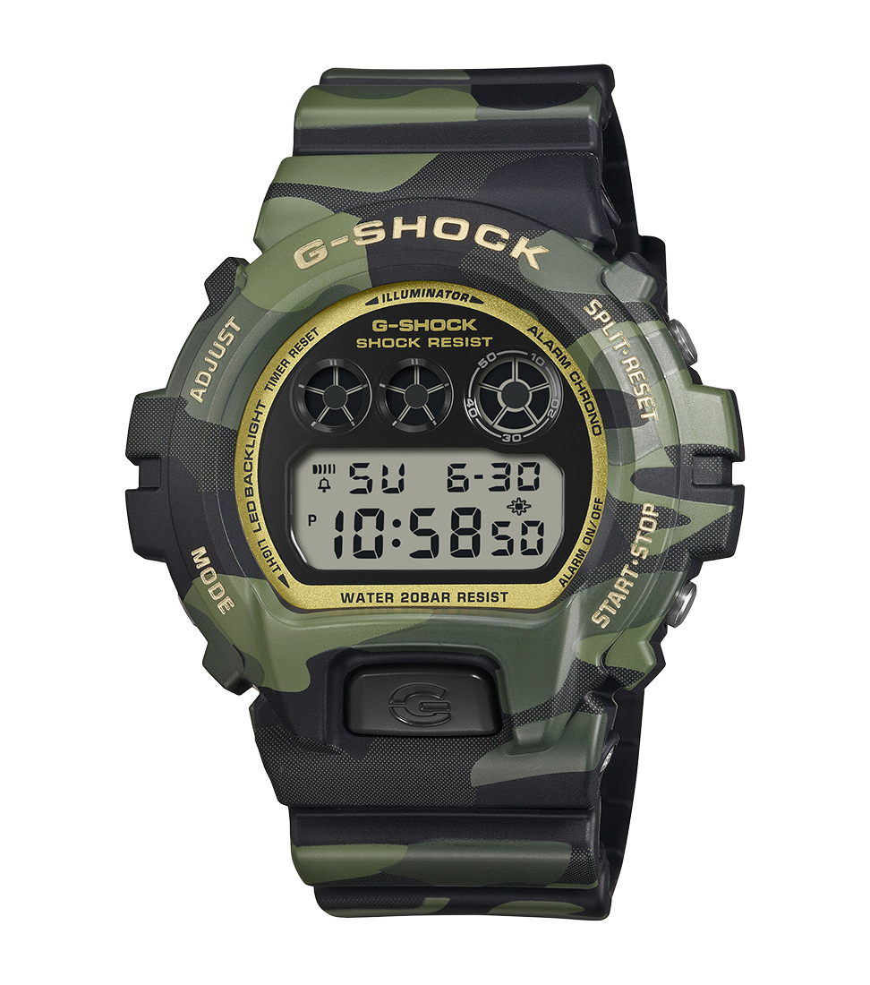 Casio G-Shock Mens Digital Watch with Black Dial and Camo Strap DW-6900CMG-3ER