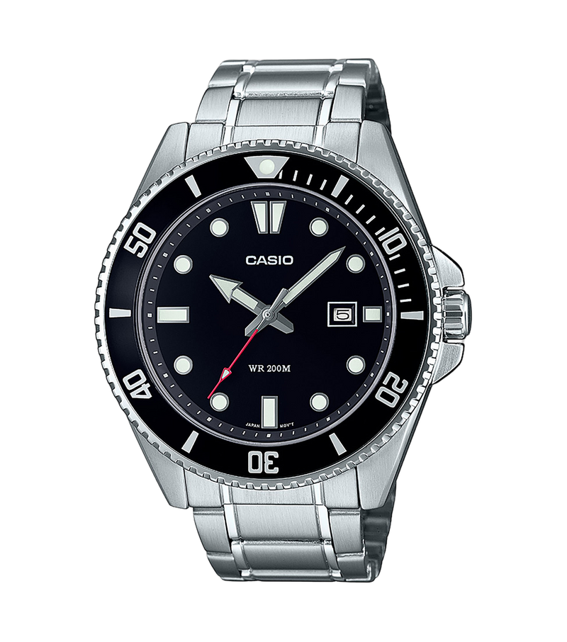 Casio Mens Watch with Black Dial and Silver Strap MDV-107D-1A1VEF
