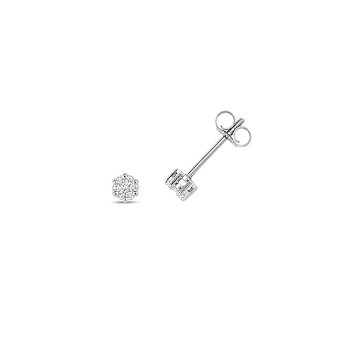 Clustdlysau Diemwnt Aur Gwyn 9ct 0.12CT