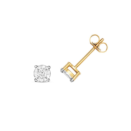 Clustdlysau Diemwnt Aur Melyn 9ct 0.2CT