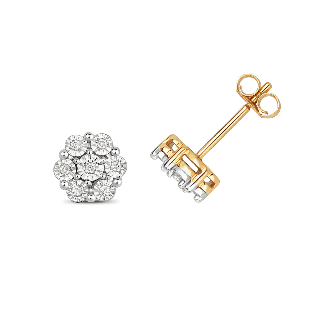 Clustdlysau Diemwnt Aur Melyn 9ct 0.08CT