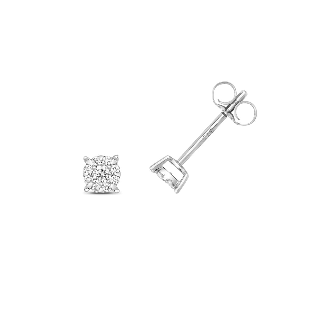 Clustdlysau Diemwnt Aur Gwyn 9ct 0.16CT